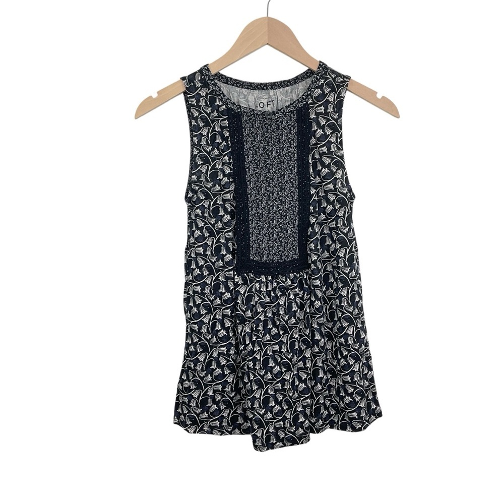 Ann Taylor Loft Blue Floral Tank Top Sleeveless Size XSP